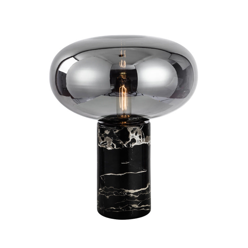 Contemporary Simplicity Oval Glass Table Lamp Cylindrical Marble Base Bedroom Lighting Fixture