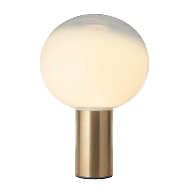 9.8" Wide White Glass Globe Table Lamp Minimalism Cylindrical Gold Metal Base Nightstand Light for Bedroom