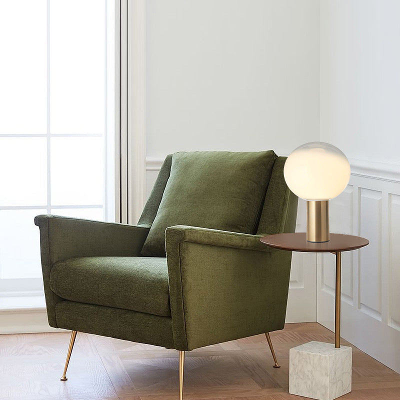 9.8" Wide White Glass Globe Table Lamp Minimalism Cylindrical Gold Metal Base Nightstand Light for Bedroom