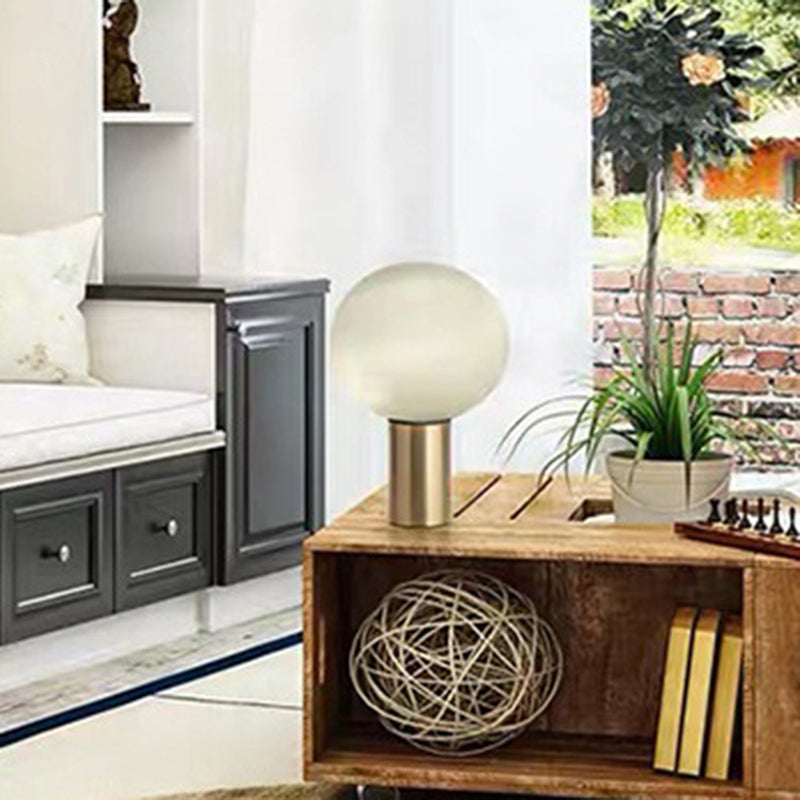 9.8" Wide White Glass Globe Table Lamp Minimalism Cylindrical Gold Metal Base Nightstand Light for Bedroom