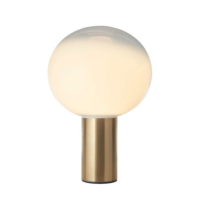 9.8" Wide White Glass Globe Table Lamp Minimalism Cylindrical Gold Metal Base Nightstand Light for Bedroom