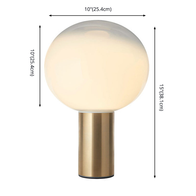 9.8" Wide White Glass Globe Table Lamp Minimalism Cylindrical Gold Metal Base Nightstand Light for Bedroom