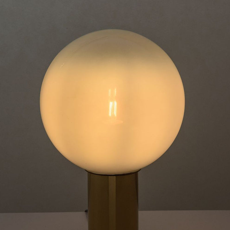 9.8" Wide White Glass Globe Table Lamp Minimalism Cylindrical Gold Metal Base Nightstand Light for Bedroom