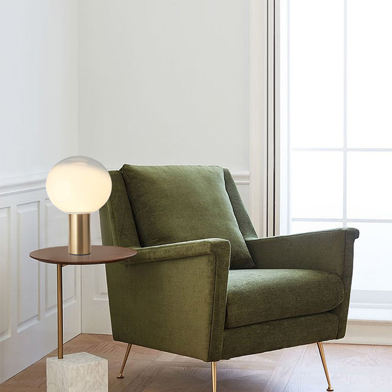 9.8" Wide White Glass Globe Table Lamp Minimalism Cylindrical Gold Metal Base Nightstand Light for Bedroom