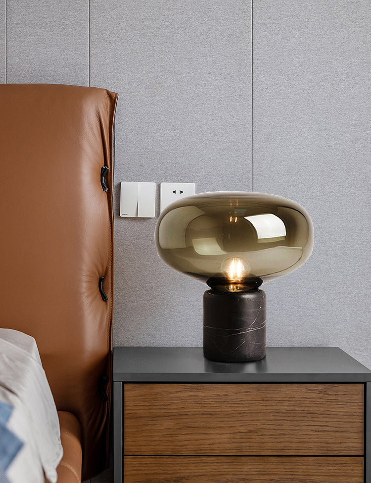 Cilindrische marmeren basistafellamp postmoderne stijl ovaal glas nachtkastje licht voor slaapkamer woonkamer