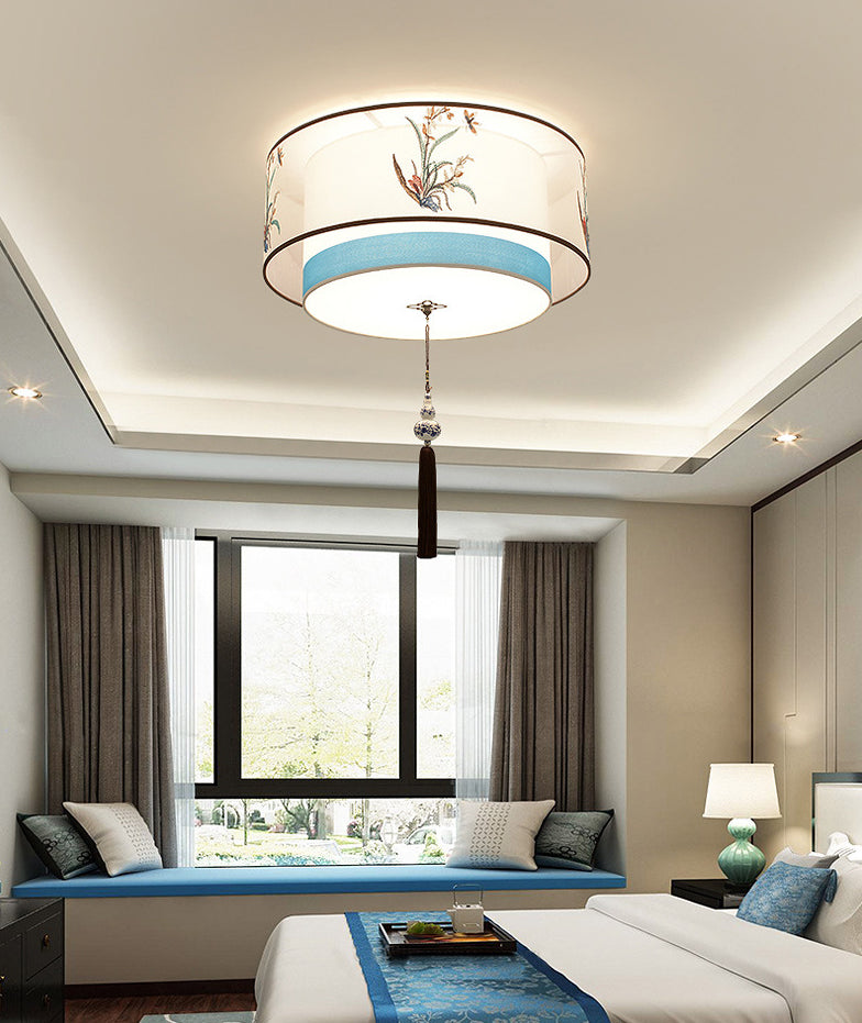 Plafonnier encastré bleu Plafonnier encastré traditionnel en tissu ombragé
