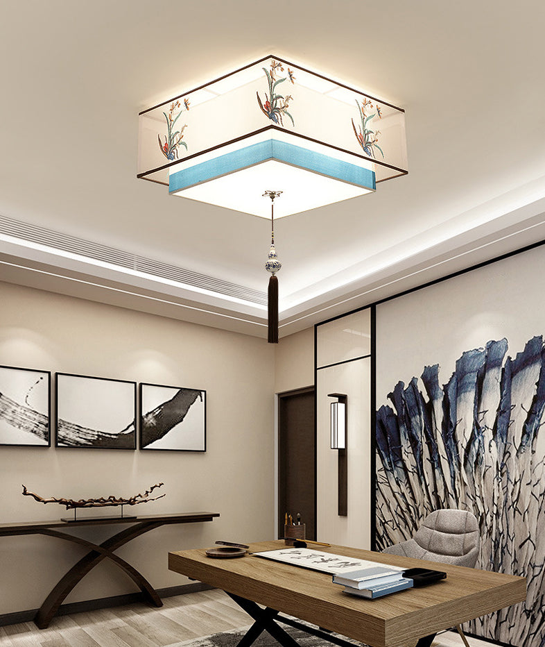 Plafonnier encastré bleu Plafonnier encastré traditionnel en tissu ombragé