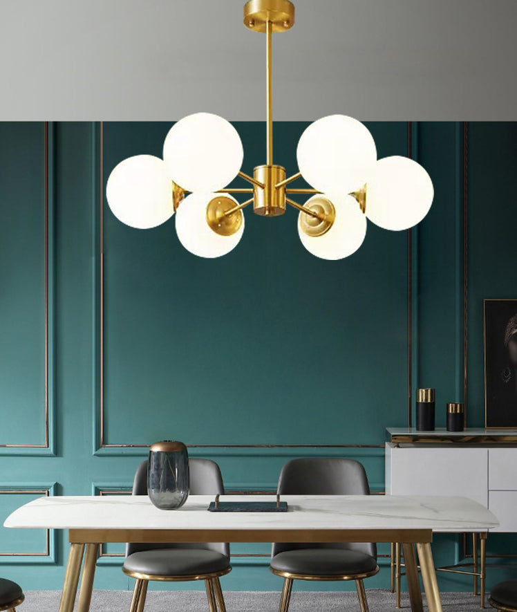 Lampada lampadina a forma molecolare dorata Ombrata di vetro bianco sfera moderno Stile semplicità Stile per sala da pranzo