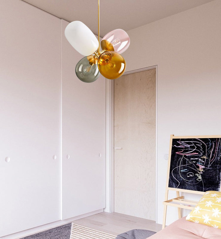 Buntes Glasschatten 4-leichter Anhängerlampe postmoderner Kunst dekorativ