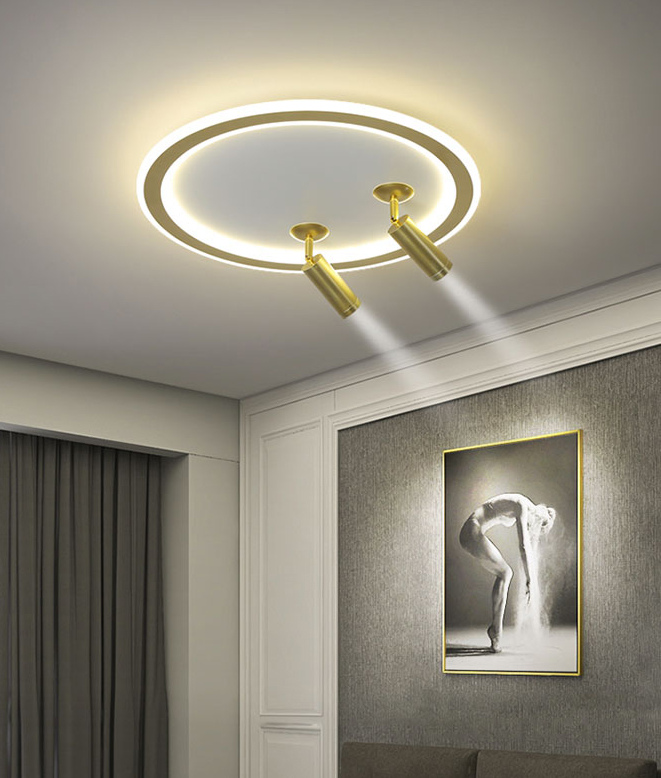 New Modern LED Flush Ceiling Lights Iron Circular Flush Mount Lamp with 2 Spotlights