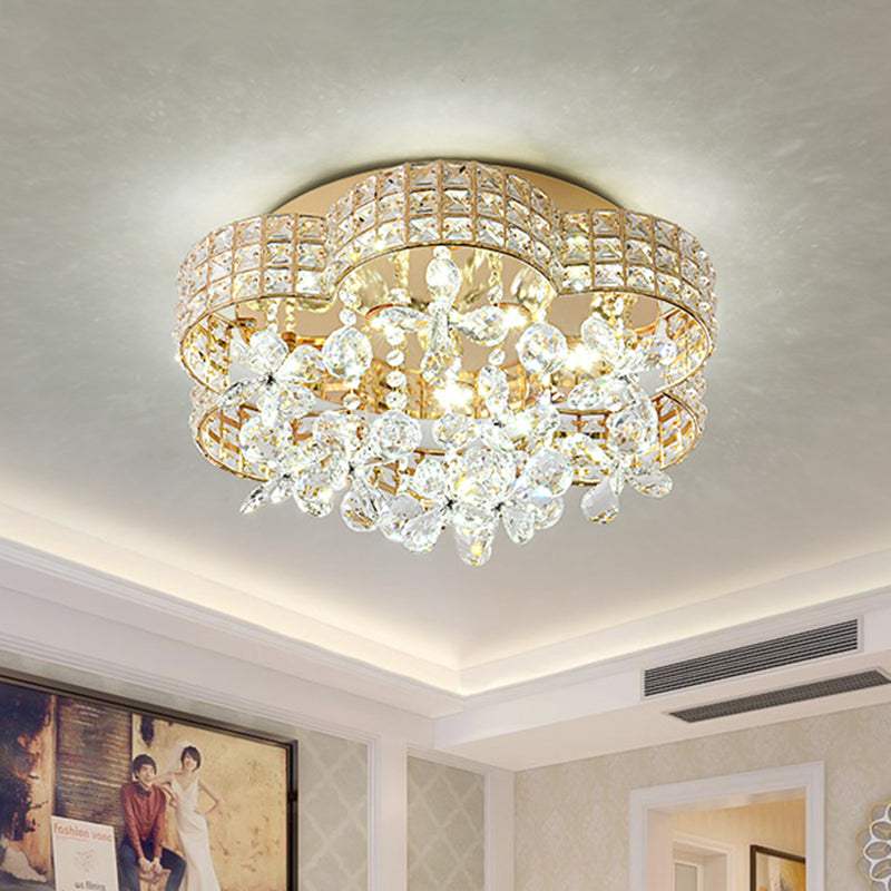 Modern Scallop Ceiling Light Cut Crystal LED Bedroom Flush Mount Lamp in Gold, Warm/White/Natural Light