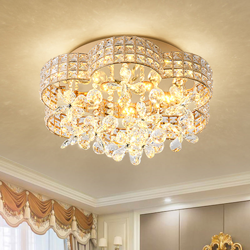 Modern Scallop Ceiling Light Cut Crystal LED Bedroom Flush Mount Lamp in Gold, Warm/White/Natural Light