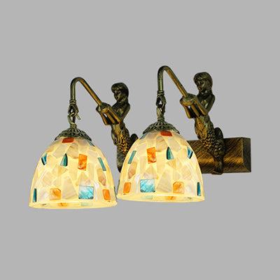 Mosaic Shell Sconce Light Fixture Mediterranean 2 Lights Beige/White-Yellow/Yellow-Blue Wall Mounted Light for Bathroom
