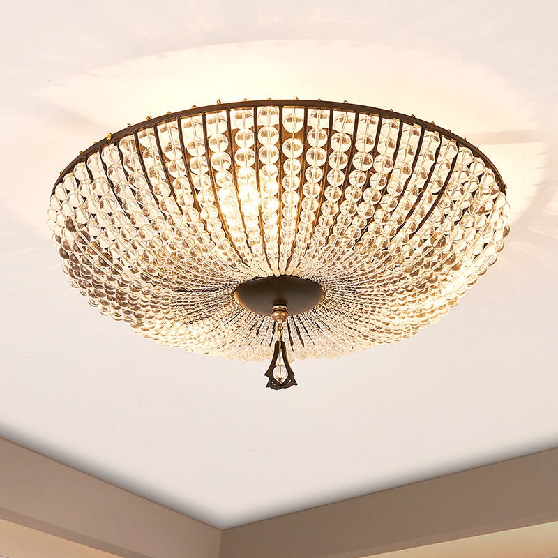 Bowl Close to Ceiling Lamp Modern Clear K9 Crystal 3 Lights Black Flush Mount Lighting for Bedroom