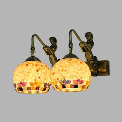 Mosaic Shell Sconce Light Fixture Mediterranean 2 Lights Beige/White-Yellow/Yellow-Blue Wall Mounted Light for Bathroom