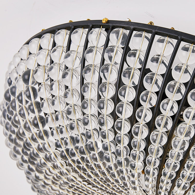 Bowl Close to Ceiling Lamp Modern Clear K9 Crystal 3 Lights Black Flush Mount Lighting for Bedroom