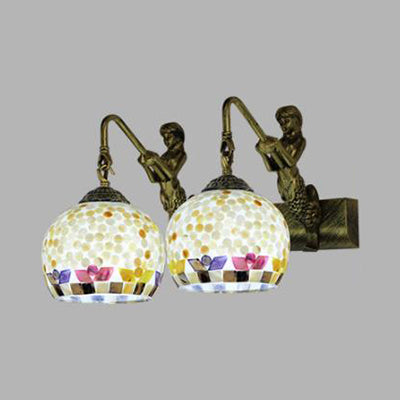 Mosaic Shell Sconce Light Fixture Mediterranean 2 Lights Beige/White-Yellow/Yellow-Blue Wall Mounted Light for Bathroom