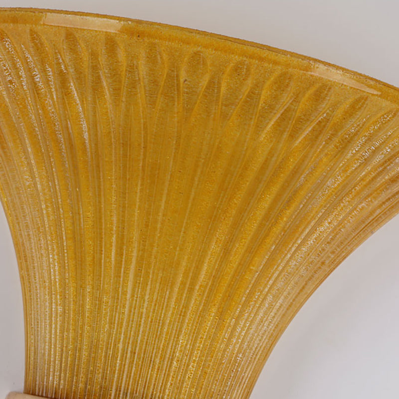 1 Light Wall Lamp with Flared Shade Yellow Glass Modernist Style Bedroom Wall Light Sconce with Rose Deco