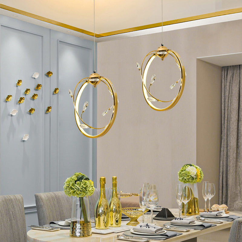 Lámpara colgante de metal círculo modernismo LED colgante de oro con acento de cristal K9