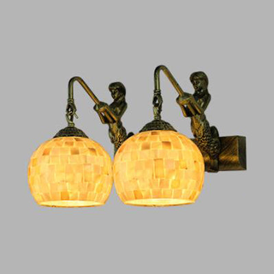 Mosaic Shell Sconce Light Fixture Mediterranean 2 Lights Beige/White-Yellow/Yellow-Blue Wall Mounted Light for Bathroom