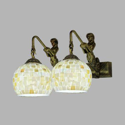 Mosaic Shell Sconce Light Fixture Mediterranean 2 Lights Beige/White-Yellow/Yellow-Blue Wall Mounted Light for Bathroom