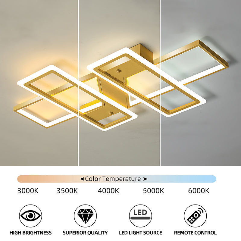 Overlapping Rectangular Block Semi Flush Mount Light Modern Metal LED Bedroom Ceiling Flush Mount