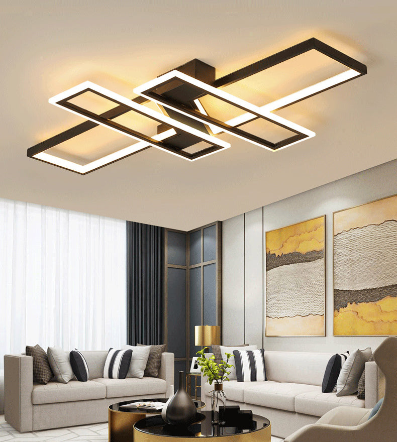 Overlapping Rectangular Block Semi Flush Mount Light Modern Metal LED Bedroom Ceiling Flush Mount