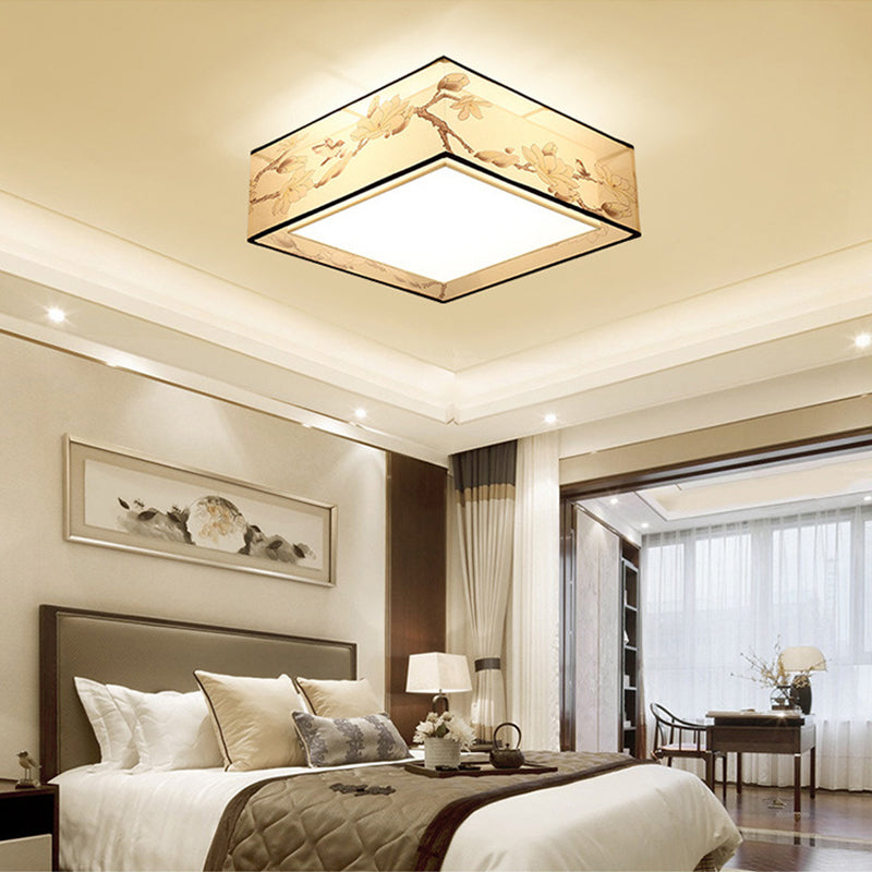 Luminaire encastré carré plafonnier encastré traditionnel en tissu beige