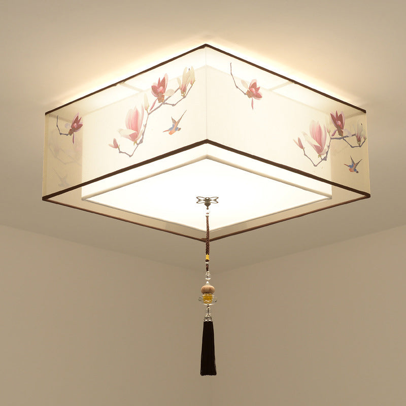 Flush Mount Lighting Fixture Traditional Geometric Fabric Flush Ceiling Light Fixture in White