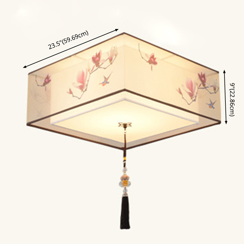 Flush Mount Lighting Fixture Traditional Geometric Fabric Flush Ceiling Light Fixture in White