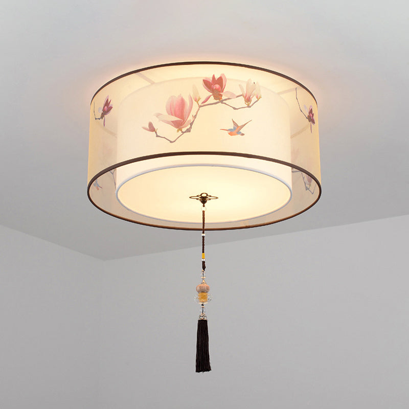 Flush Mount Lighting Fixture Traditional Geometric Fabric Flush Ceiling Light Fixture in White