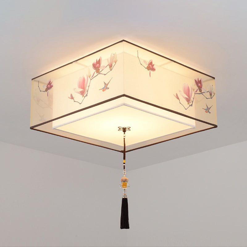 Flush Mount Lighting Fixture Traditional Geometric Fabric Flush Ceiling Light Fixture in White