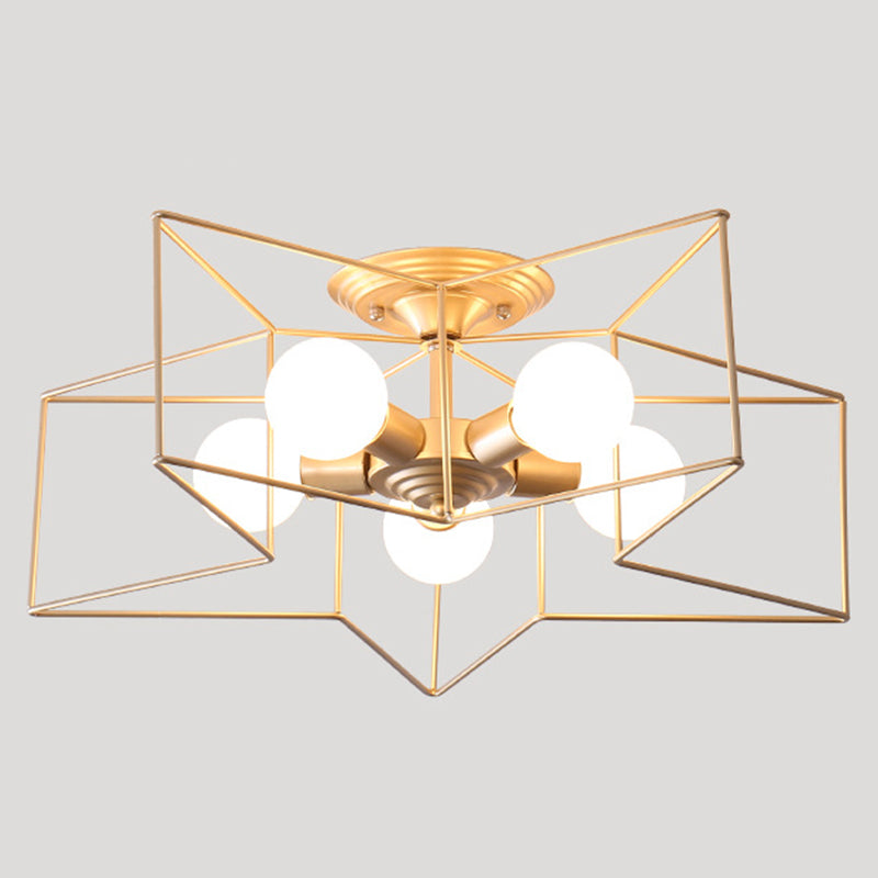 5-leichte Deckenbehandlung Schmiedeeisen Industrial Semi Flush Mount für Cafésgeschäft