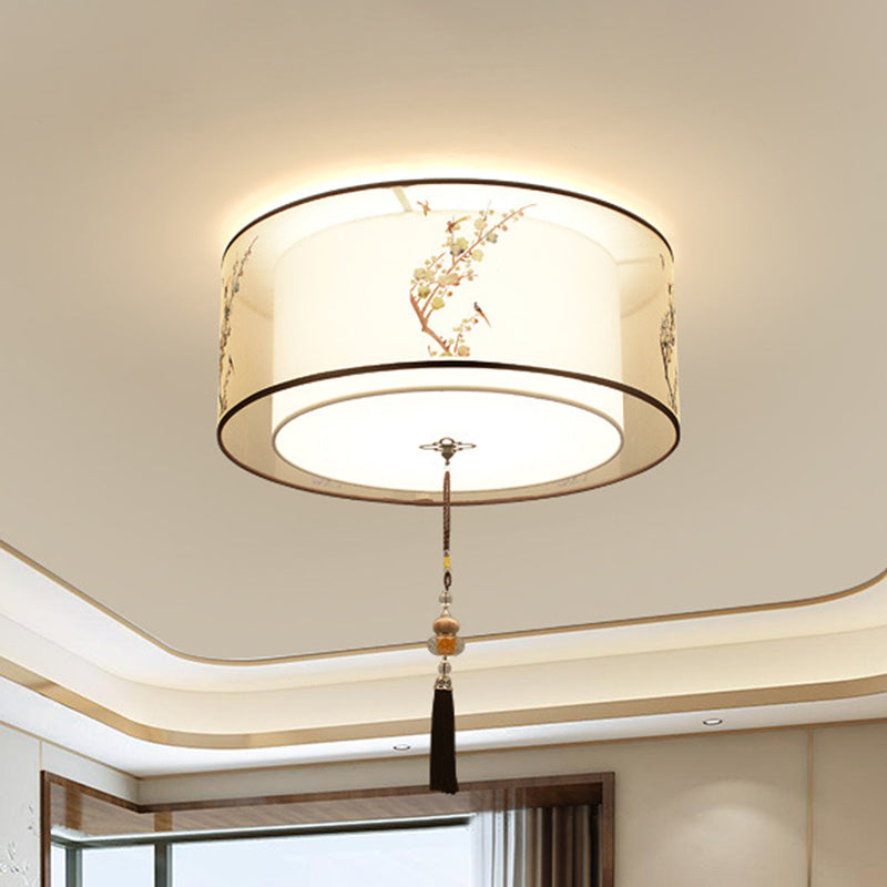 Lampe à encastrer traditionnelle pour chambre à coucher avec abat-jour en tissu géométrique en blanc