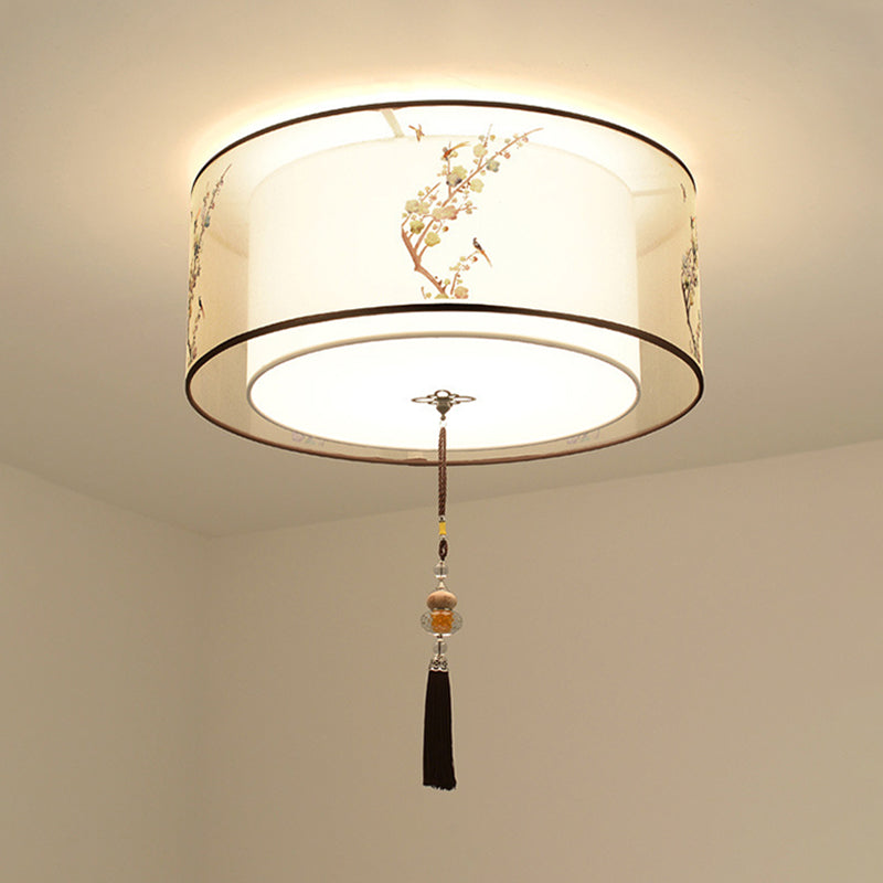 Lampe à encastrer traditionnelle pour chambre à coucher avec abat-jour en tissu géométrique en blanc