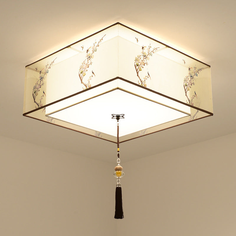 Lampe à encastrer traditionnelle pour chambre à coucher avec abat-jour en tissu géométrique en blanc