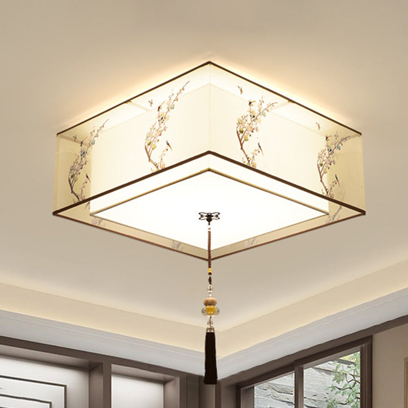 Lampe à encastrer traditionnelle pour chambre à coucher avec abat-jour en tissu géométrique en blanc