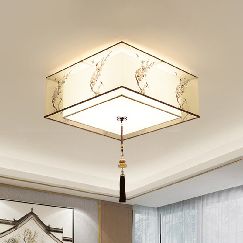 Lampe à encastrer traditionnelle pour chambre à coucher avec abat-jour en tissu géométrique en blanc