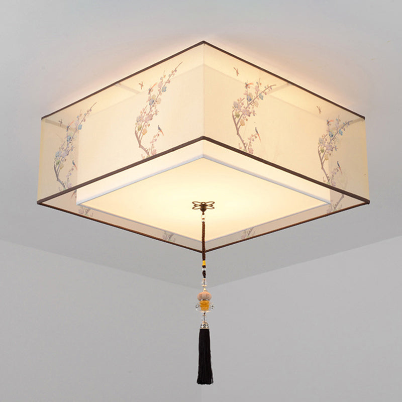 Lampe à encastrer traditionnelle pour chambre à coucher avec abat-jour en tissu géométrique en blanc