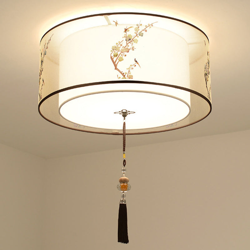 Lampe à encastrer traditionnelle pour chambre à coucher avec abat-jour en tissu géométrique en blanc