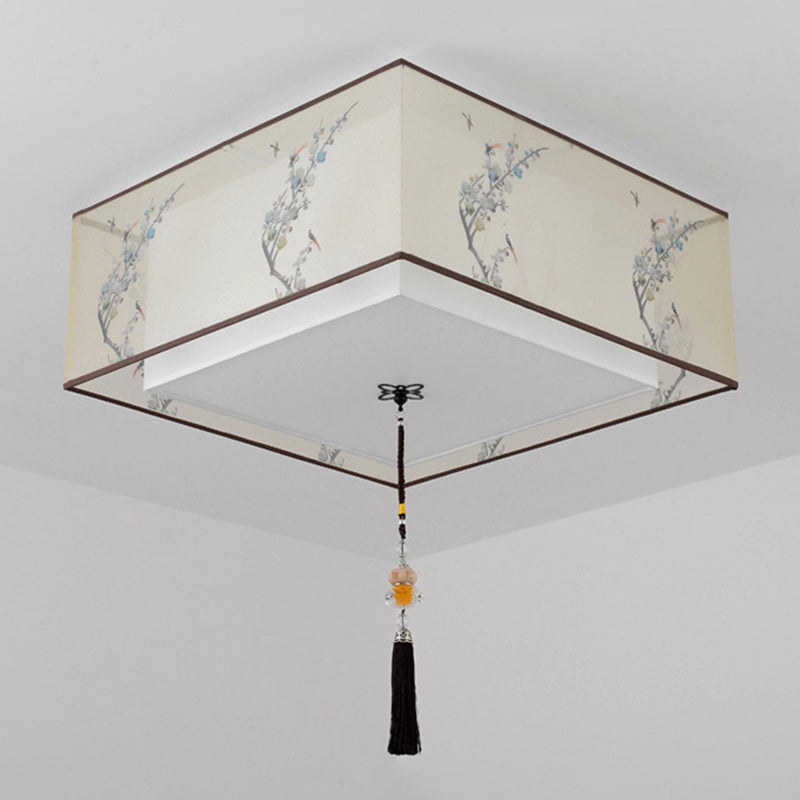 Lampe à encastrer traditionnelle pour chambre à coucher avec abat-jour en tissu géométrique en blanc