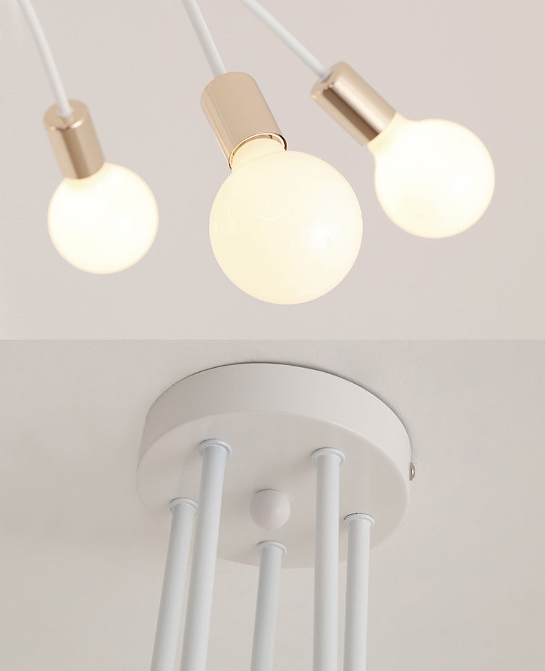 White Sputnik Exposed Bulb Flush Mount Industrial Retro Ceiling Light with Wrought Iron Stem