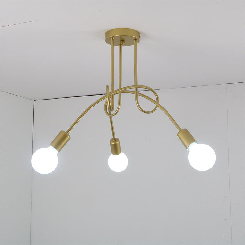 Black Winding Bend Tube Ceiling Lighting Fixture Retro Industrial Style Open Bulb Metal Flush-mount Light