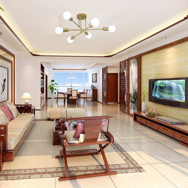 6-Lights Bare Bulb Design Ceiling Light 26.7" Wide Industrial Style Metal Semi Flush-mount Light for Dining Room