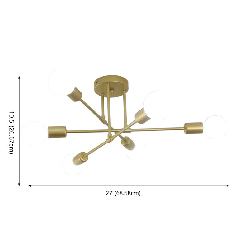 6-Lights Bare Bulb Design Ceiling Light 26.7" Wide Industrial Style Metal Semi Flush-mount Light for Dining Room