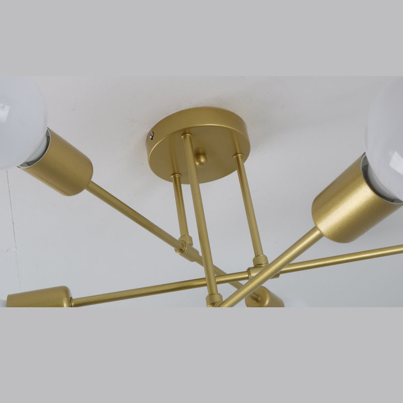 6-Lights Bare Bulb Design Ceiling Light 26.7" Wide Industrial Style Metal Semi Flush-mount Light for Dining Room