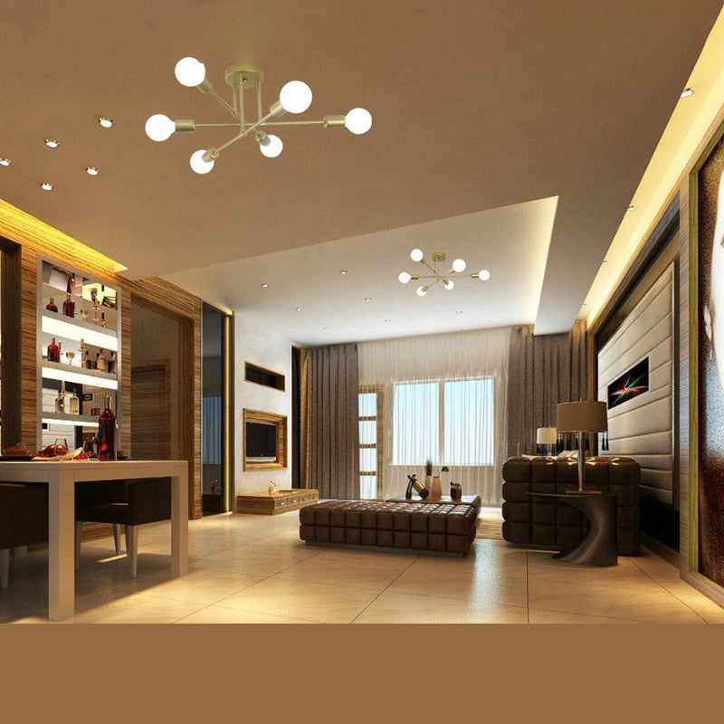 6-Lights Bare Bulb Design Ceiling Light 26.7" Wide Industrial Style Metal Semi Flush-mount Light for Dining Room