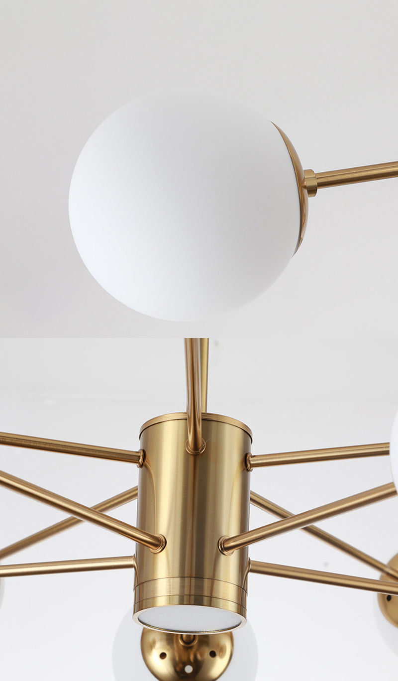 Milk White Glass Globe Shade Lighting 10 Light Chandelier with Spotlight Nordic Style Simplicity Lighting Pendant in Gold
