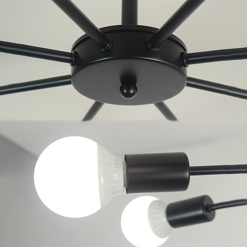 Nordic Style Creative Metal Chandelier 23.6 Inches Wide Burst Shaped Open Bulb Lighting Fixture for Bedroom Living Room