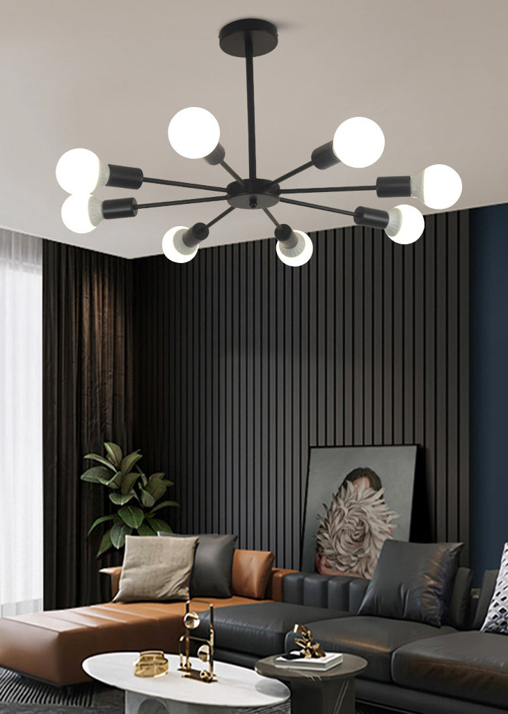 Nordic Style Creative Metal Chandelier 23.6 Inches Wide Burst Shaped Open Bulb Lighting Fixture for Bedroom Living Room